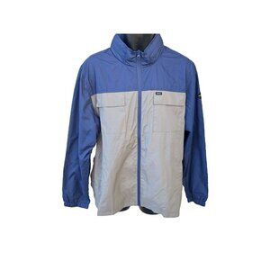 RVCA Baybreaker Windbreaker Jacket L Navy Gray Packable Hood Waterproof AVYJK001